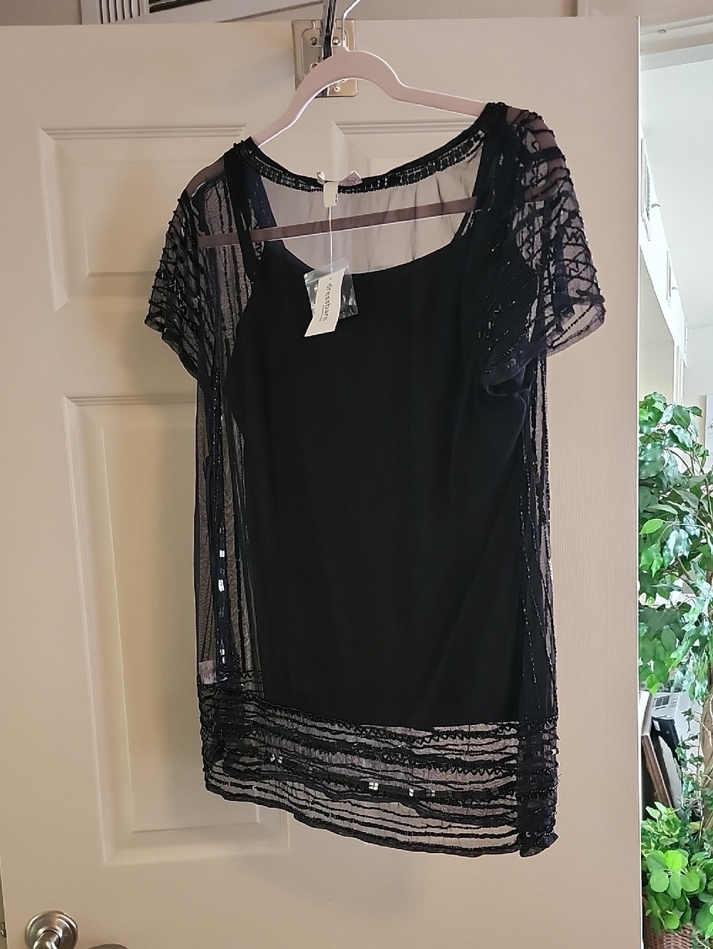 dressbarn Black Sheer Beaded Overlay Tunic